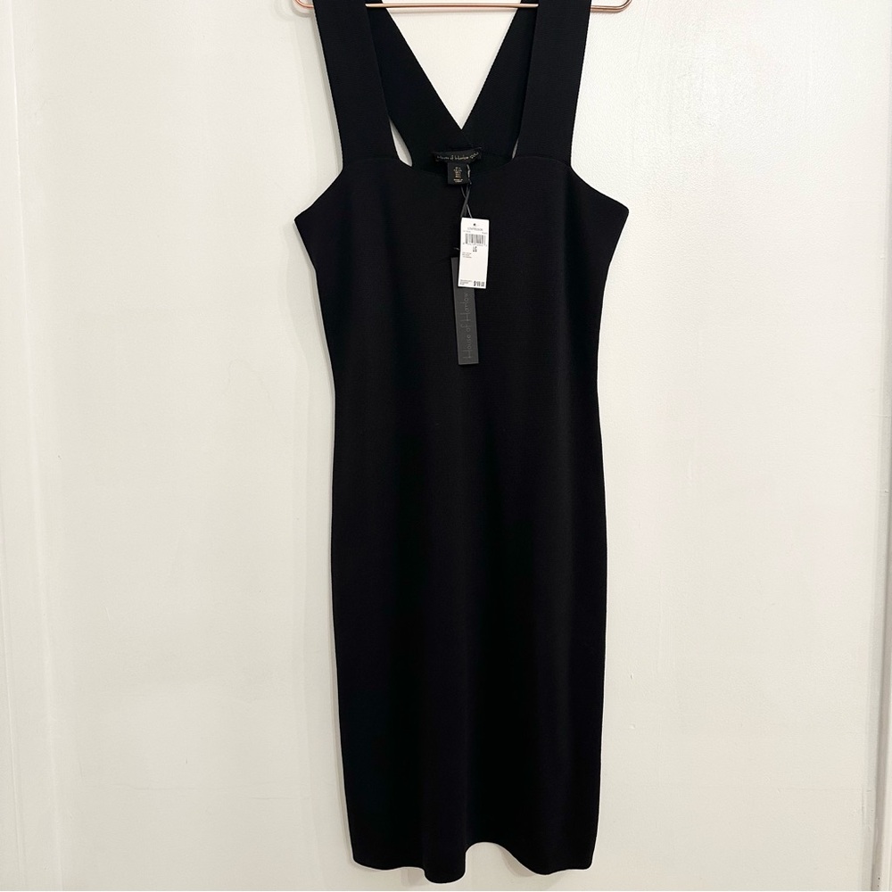 House of Harlow 1960 Body Con Midi Dress Black Women’s Size Large NWT Wide Strap - Picture 2 of 8